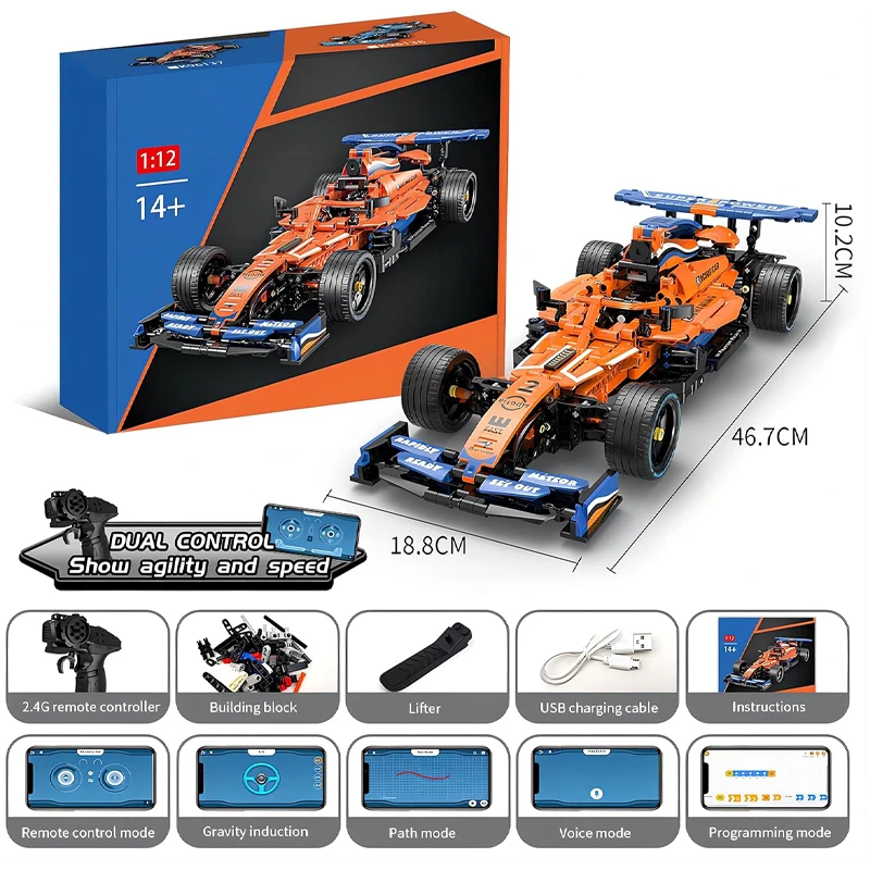Kaiya Technical Control Racing Sports Car F1 Building Blocks – 1050 Pieces, Remote & App Control, Suitable for Ages 12+